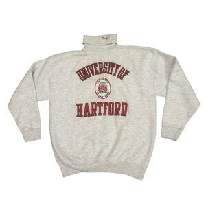 Vintage University Of Hartford Sweatshirt Turtleneck XL Gray Made In USA Preppy